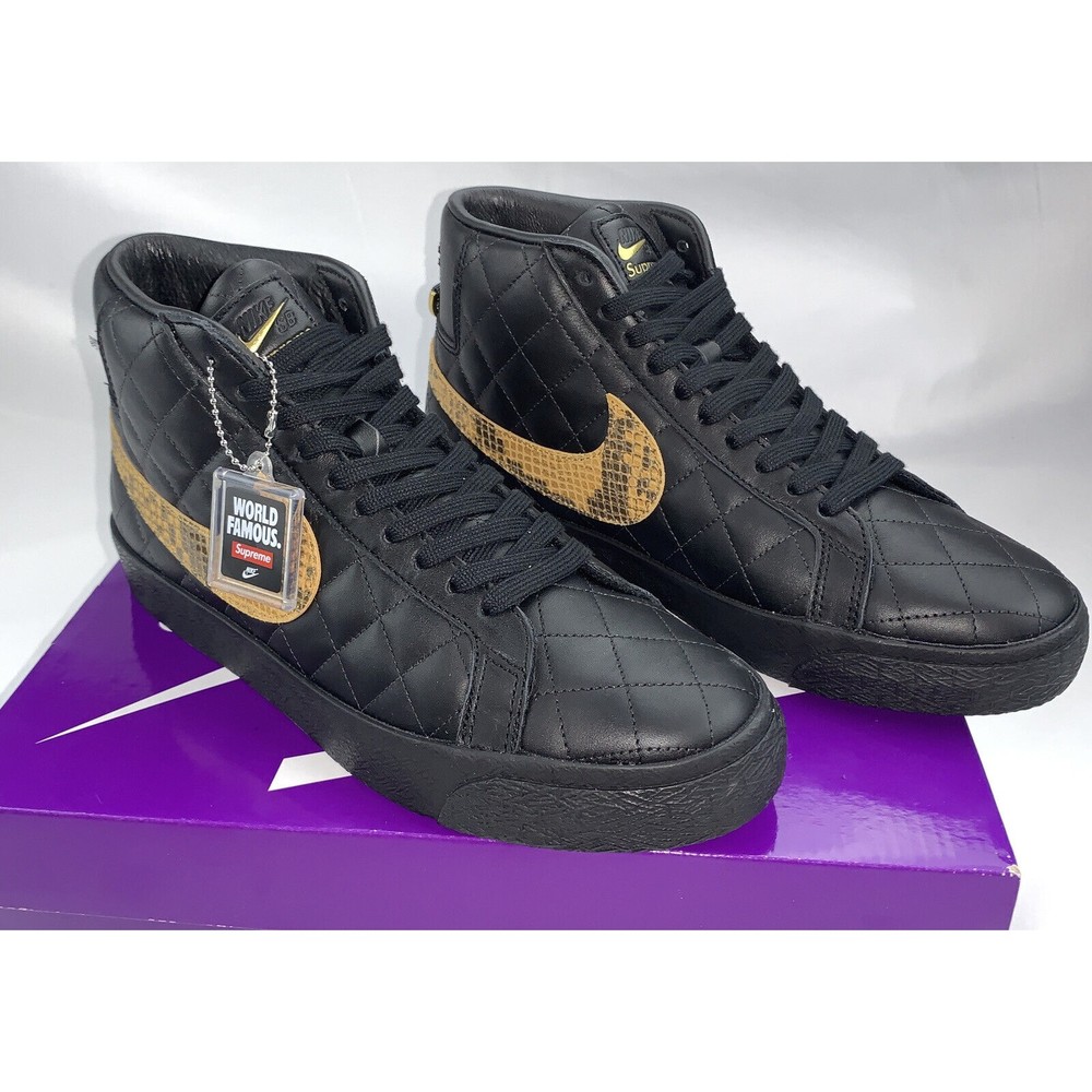 Nike SB Blazer Mid QS Supreme Black Triple Black Snakeskin Men's Size 8.5 OG
